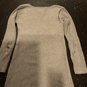 Gray Long Sleeve Ribbed Dress